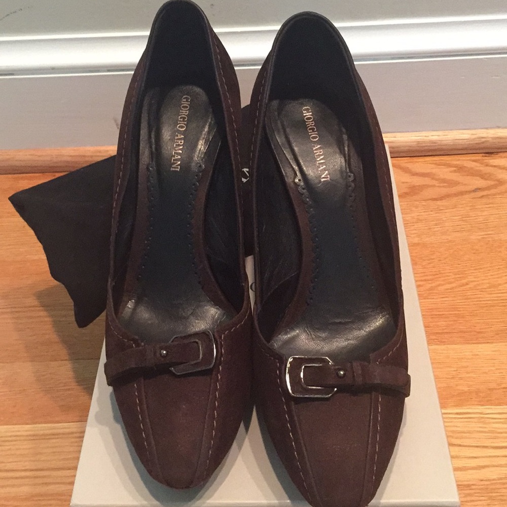 Giorgio Armani dark brown suede heels